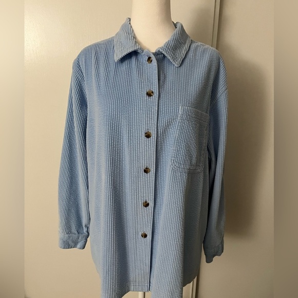 L.L. Bean Corduroy Sky Blue Shacket Button Down XL Petite Excellent Preowned Con - Picture 2 of 6